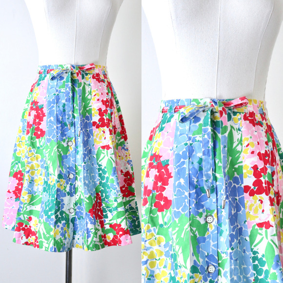 Vintage Dresses & Skirts - Vintage 1970s Buffy Buffington Size XXS A-Line Skirt Painterly Floral Print